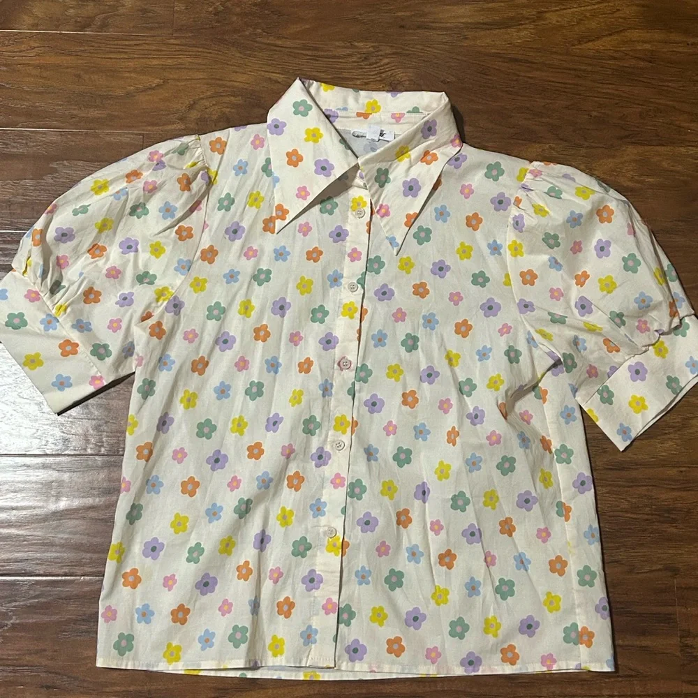 Floral Puff Sleeve Blouse - Multicolor - Picture 1 of 5